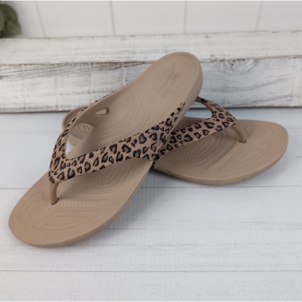 Crocs Kadee II Women's 8 Leopard Print Slip On Sandals Flip Flops